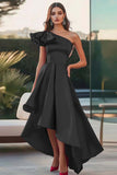 Fuchsia A Line Ruffled Satin Asymmetrical Formal Dress