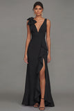 Dark Green Mermaid Ruffled V Neck Long Formal Dress with Slit