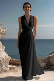 White Chiffon Sheath V-Neck Ruched Maxi Rehearsal Dinner Dress