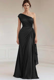 Peacock One Shoulder Sheath Satin Maxi Ruched Formal Dress