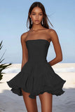 Sky Blue Ruched Mini Graduation Dress with Ruffles