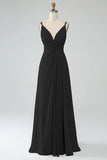 A-Line Pleated Spaghetti Straps Chiffon Bridesmaid Dress With Slit