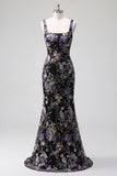 Pink Sparkly Beaded Floral Mermaid Long Prom Dress