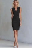 Bodycon Ivory V-Neck Satin Short Work Dress