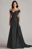 Peacock Mermaid Satin Off the Shoulder Long Formal Dress with Pleats