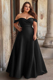 Burgundy A Line Ruched Satin Plus Size Maxi Prom Dress