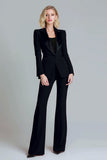 Red 2 Piece Peak Lapel Fitted Women Prom Suits