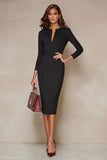 Ivory Pencil V-Neck Midi Work Dress with Slit
