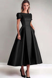 A-Line Satin Fuchsia Short Sleeves Mother of the Bride Dress