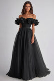 Dusty Sage A Line Tulle Long Wedding Guest Dress with Ruffles