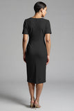 Tahiti V-Neck Bodycon Midi Satin Work Dress with Sleeves