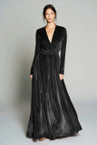 Brown Velvet A Line Long Sleeves Pleated Holiday Party Dress