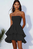 Sky Blue Tiered Ruched Mini Graduation Dress with Ruffles