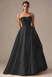 Yellow Ball Gown Strapless Maxi Prom Dress with Ruffle