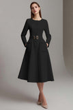 Ivory A Line Boat Neck Midi Tweed Outfits with Pockets