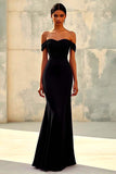 Chiffon Purple Off the Shoulder Sheath Pleated Formal Dress
