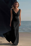 White Sheath V-Neck Chiffon Maxi Rehearsal Dinner Dress