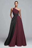 Pink Satin One Shoulder A Line Maxi Formal Dress