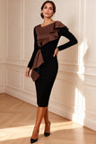 Black and White Pencil Midi Mother of the Bride Dress with Ruffles