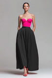 Red and Fuchsia Satin A Line Strapless Maxi Formal Dress