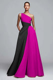 Pink Satin One Shoulder A Line Maxi Formal Dress