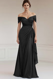 Satin Peacock Sheath Off the Shoulder Long Formal Dress