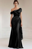 Grey Blue Satin One Shoulder Sheath Mother of the Bride Dress