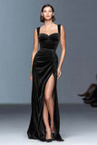 Maxi Burgundy Velvet Ruched Sheath Holiday Party Dress with Slit