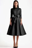 3/4 Sleeves A-Line Dusty Sage Knee Length Formal Dress with Sash