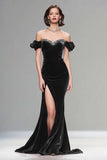 Sparkly Plum Velvet Mermaid Long Holiday Party Dress with Slit