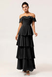 Dark Green Tiered A Line Maxi Bridesmaid Dress