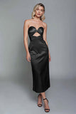 Dark Green Sweetheart Cut Out Sheath Satin Long Formal Dress