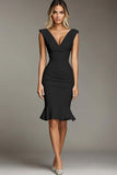 White Sleeveless V-Neck Bodycon Knee-Length Semi Formal Dress