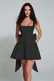 Ivory Thick Straps A Line Little White Dress with Bow