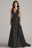 Peacock Mermaid Deep V-Neck Long Satin Formal Dress with Drape