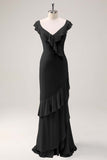 Blush Pink Mermaid V-Neck Chiffon Maxi Bridesmaid Dress with Ruffles