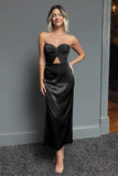 Dark Navy Sweetheart Sheath Satin Maxi Formal Dress