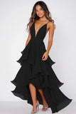 Dusty Rose A Line V-Neck Long Chiffon Formal Dress with Ruffles