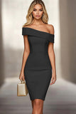 Simple Ivory Satin Bodycon Short Work Dress