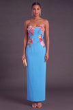 Light Yellow Floral Sheath Strapless Long Wedding Guest Dress