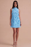 A Line Hot Pink Floral Appliqued Short Cocktail Dress