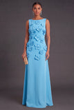 Hot Pink Floral Boat Neck A Line Long Formal Dress