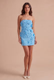 Hot Pink Floral Bodycon Strapless Short Cocktail Dress