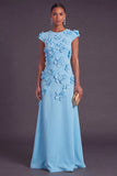 Yellow Floral A Line Round Neck Long Formal Dress