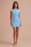 Yellow Floral Cap Sleeves Appliqued Short Cocktail Dress