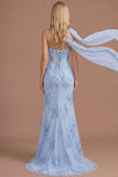 Yellow Floral Embroidered Mermaid Corset Long Prom Dress with Slit