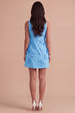 A Line Hot Pink Floral Appliqued Short Cocktail Dress