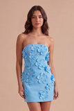 Hot Pink Floral Bodycon Strapless Short Cocktail Dress