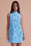 A Line Hot Pink Floral Appliqued Short Cocktail Dress