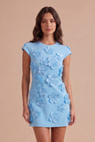 Yellow Floral Cap Sleeves Appliqued Short Cocktail Dress